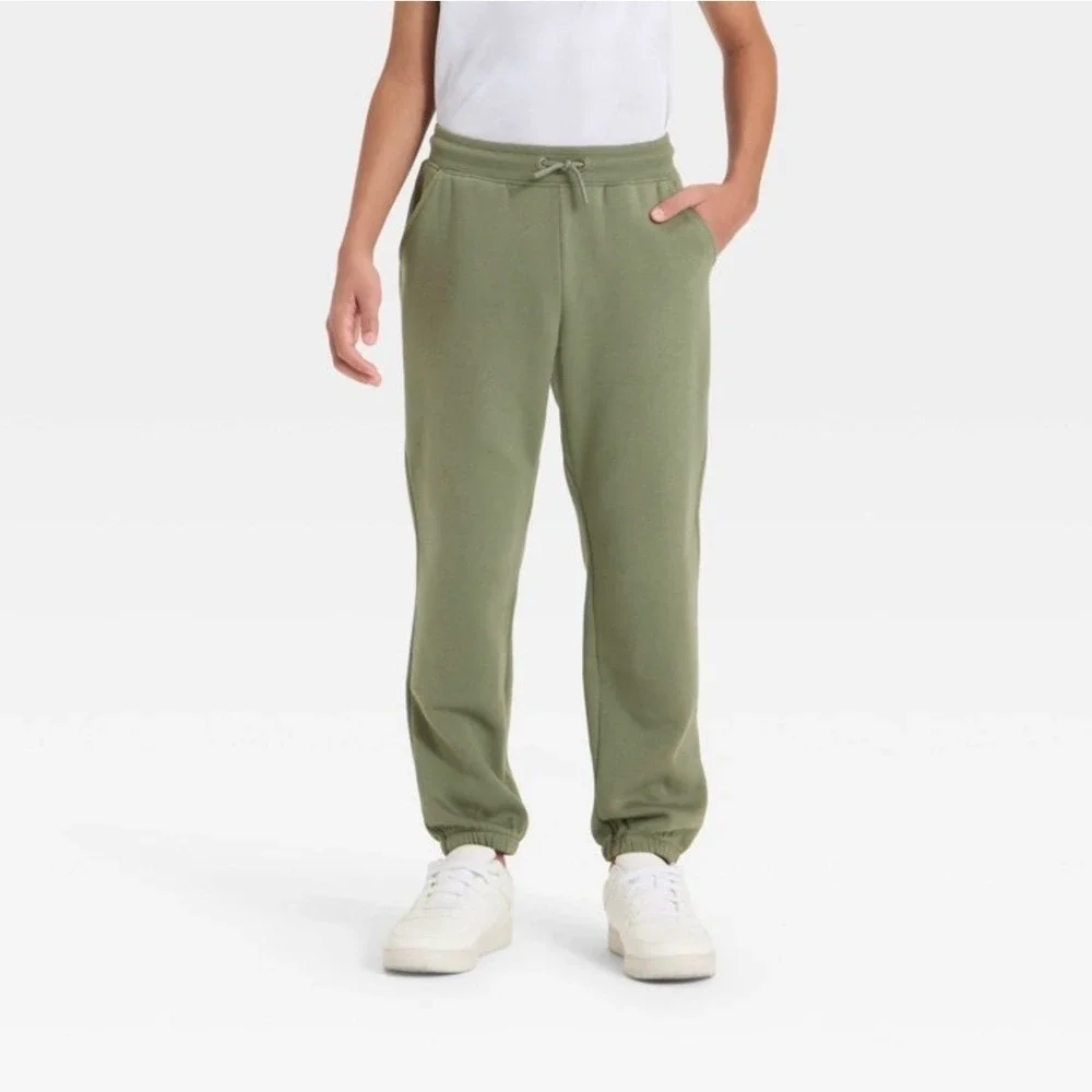 All In Motion Kids Fleece Joggers Olive Green Active Comfort Pants XS 4/5 NEW‎